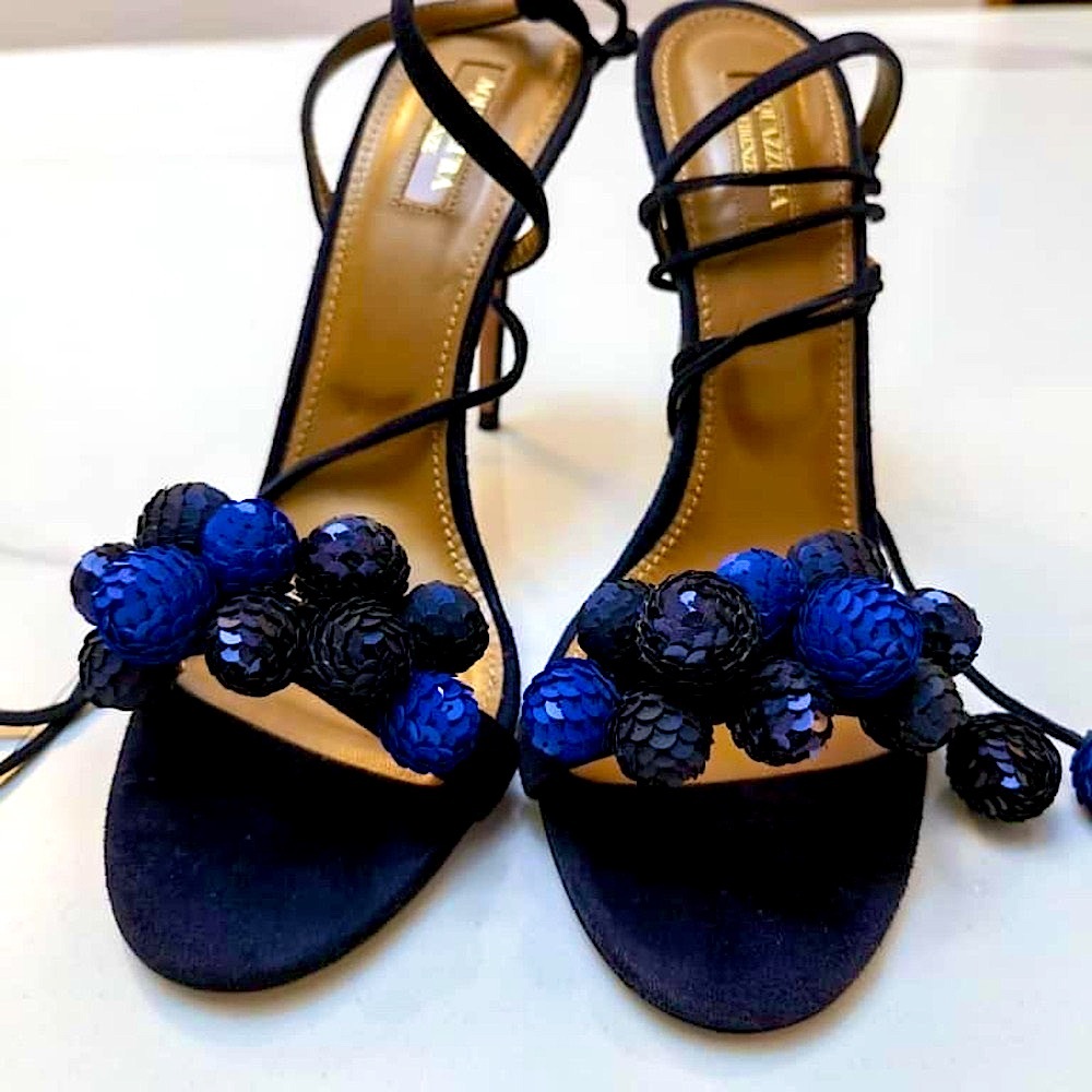 Aquazzura Navy and Blue Heels with Stiletto and Embellishments